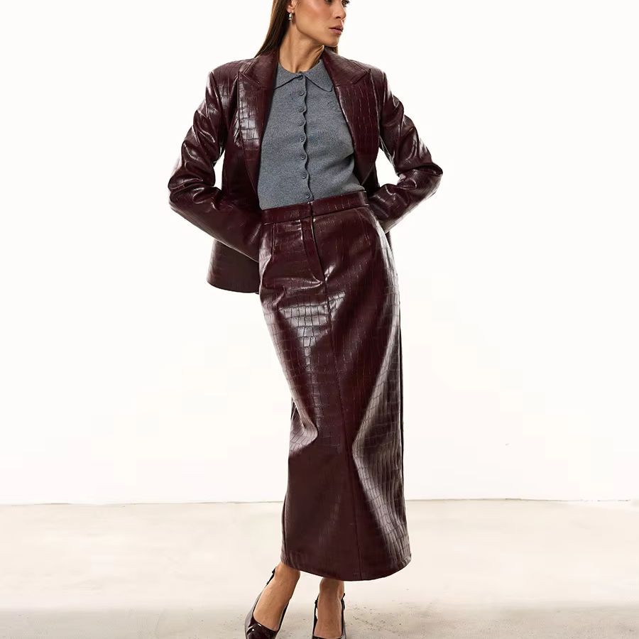 Women'S Formal Wear Suits - IG Women Burgundy Croc Faux Leather
