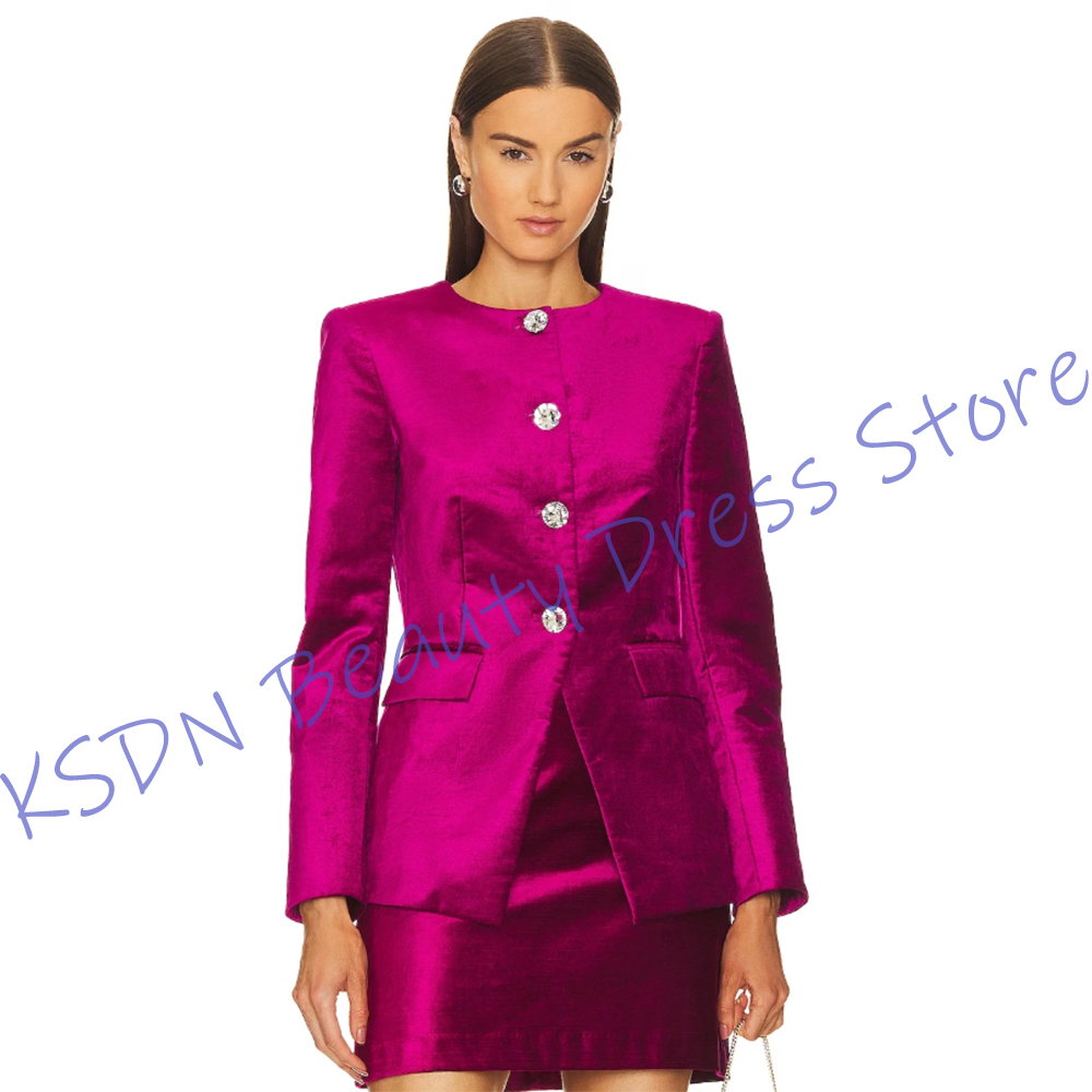 Women Formal Wear Pants - Chic Women's Single-Breasted Suit Hot Pink
