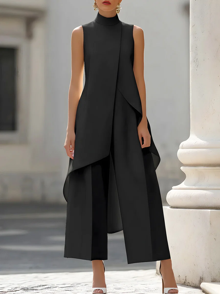 Women'S Formal Wear Pants - Sleeveless High Neck Asymmetrical Overlay Jumpsuit