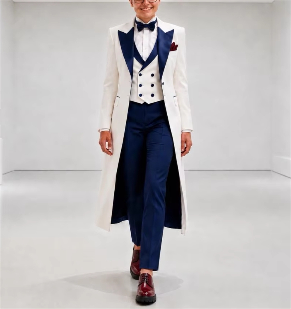 Formal Wear Women Us - Navy Blue White Women's Jacket Suits