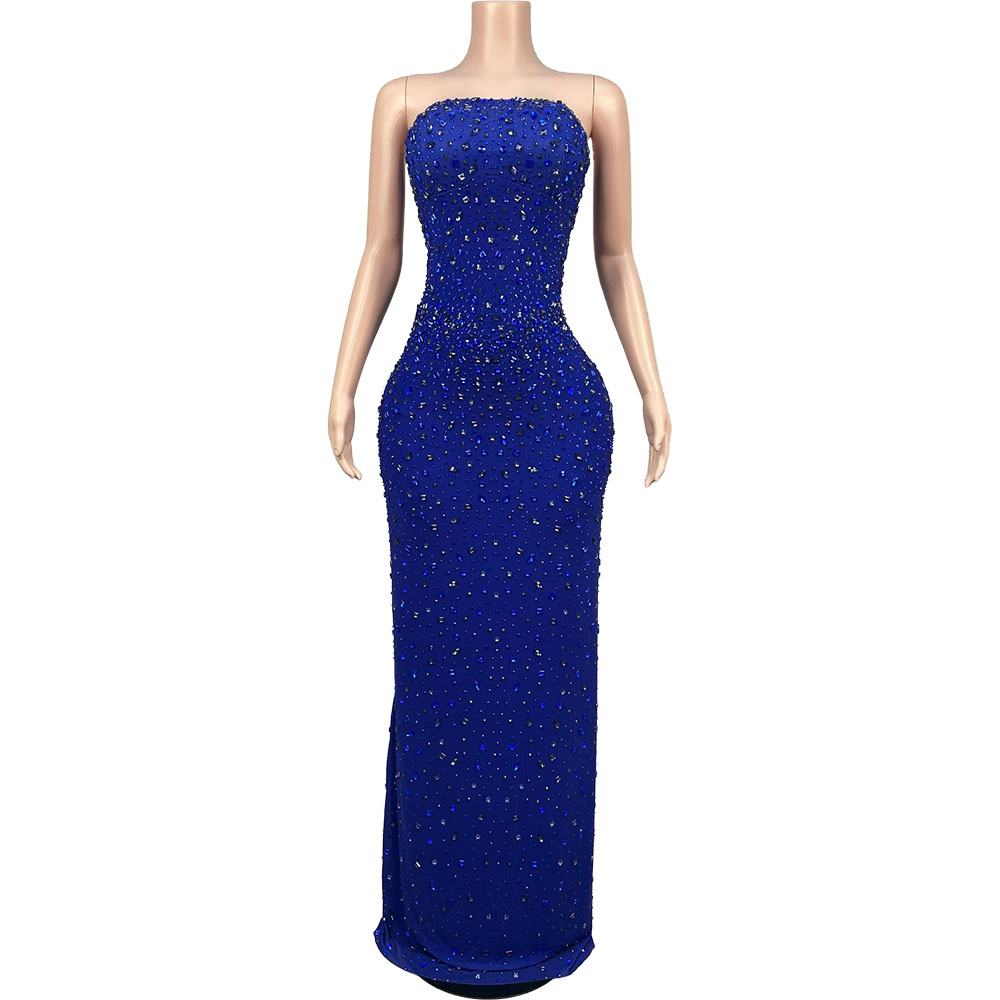 Formal Wear Gowns For Women - Sparkly Rhinestone Blue Strapless Evening Gown