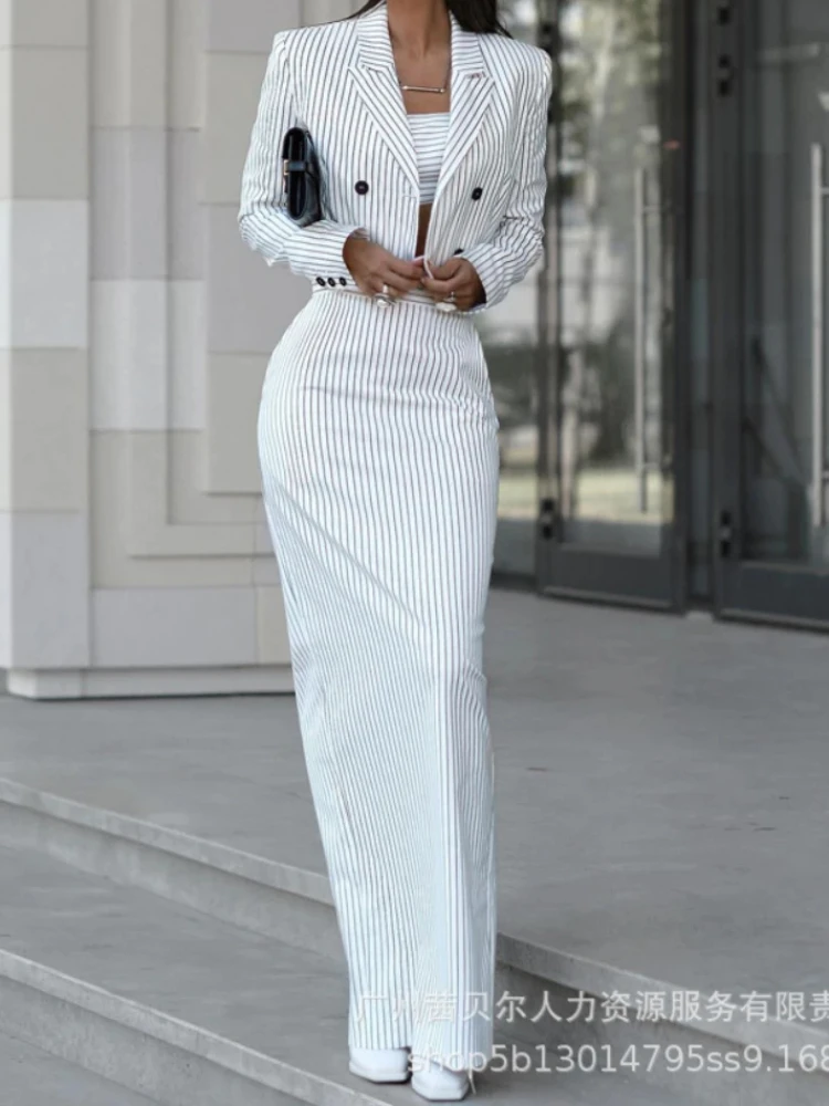 Striped Blazer Coat & Slit Ski - đánh giá và giá Pencil Skirt Midi