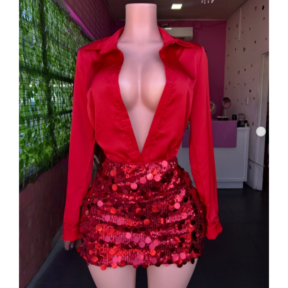 HLJ Women Red Deep V Long Slee - đánh giá và giá Pencil Skirt Midi