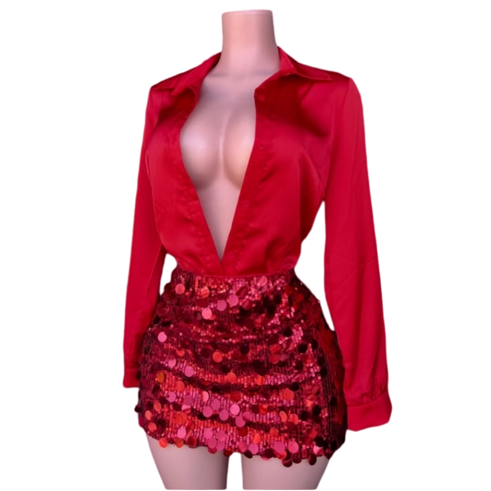 HLJ Women Red Deep V Long Slee - đánh giá và giá Pencil Skirt Midi