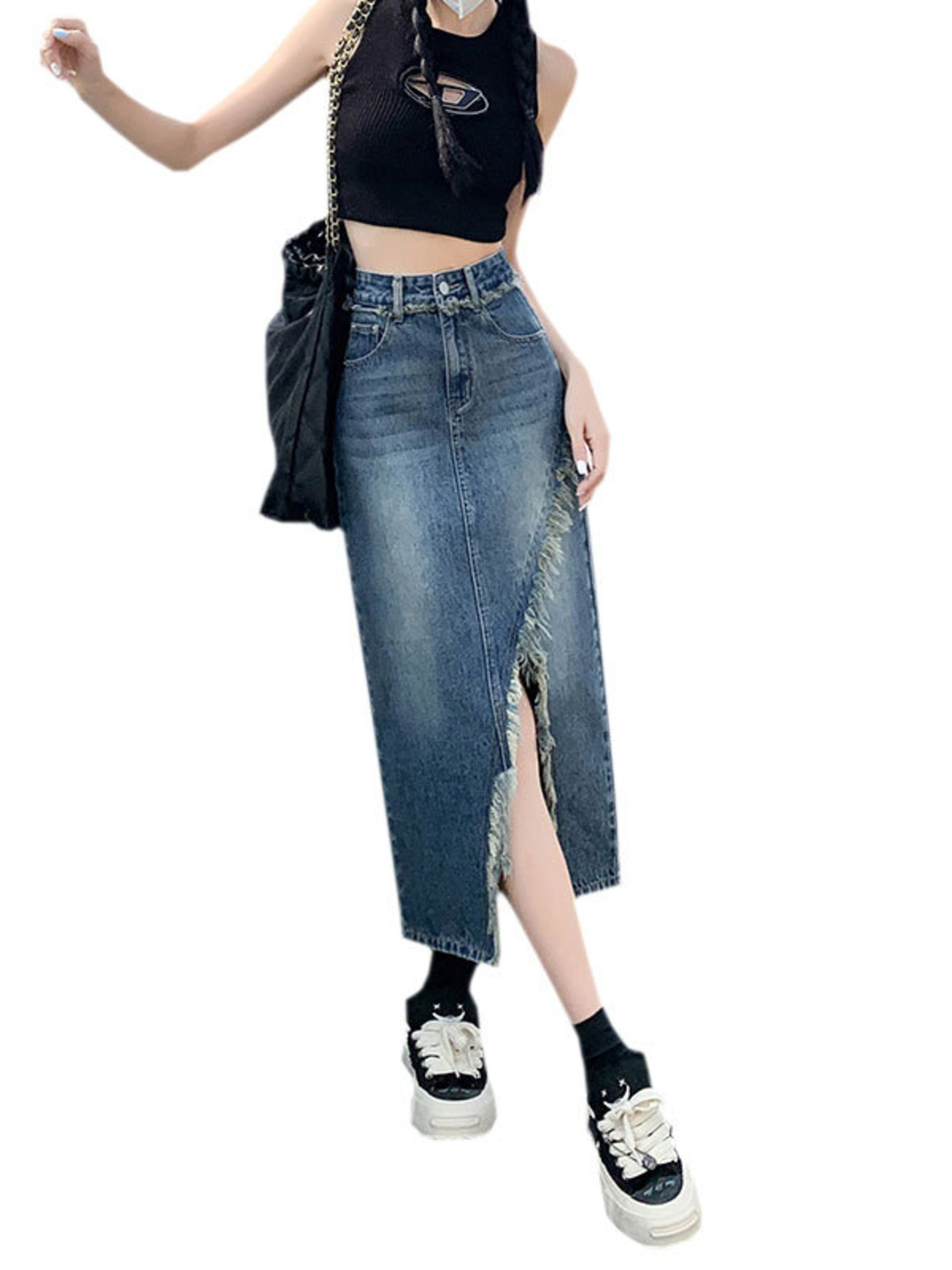Women's High Waist Denim Skirt - đánh giá và giá Pencil Skirt Midi
