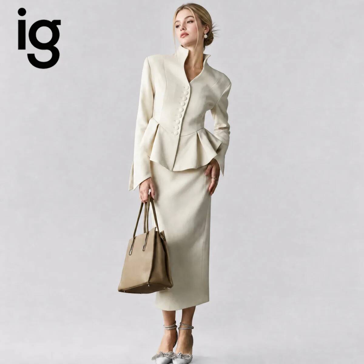 IG26 Women's Stand Collar Pepl - đánh giá và giá Pencil Skirt Midi